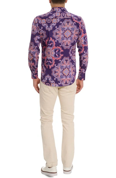 Shop Robert Graham Casino Royale Classic Fit Paisley Print Cotton Button-up Shirt In Purple