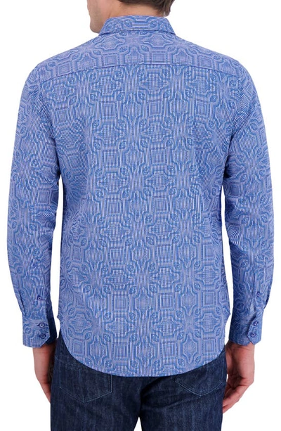 Shop Robert Graham Voyage Geo Jacquard Stretch Cotton Button-up Shirt In Blue