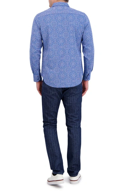 Shop Robert Graham Voyage Geo Jacquard Stretch Cotton Button-up Shirt In Blue