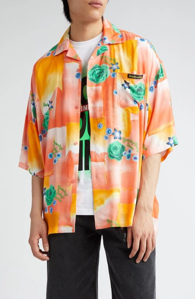Shop Martine Rose Gender Inclusive Floral Patchwork Boxy Satin Button-up Camp Shirt In Today Floral Coral