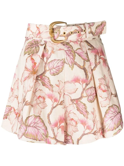 Shop Zimmermann Floral Print Linen Shorts In Pink
