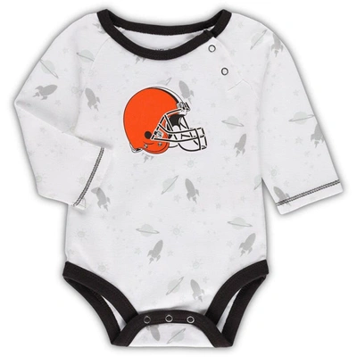 Shop Outerstuff Newborn & Infant White/brown Cleveland Browns Dream Team Bodysuit Pants & Hat Set