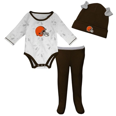 Shop Outerstuff Newborn & Infant White/brown Cleveland Browns Dream Team Bodysuit Pants & Hat Set