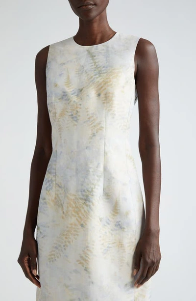 Shop Lafayette 148 New York Harpson Fern Print Sleeveless Sheath Dress In Bluestone Multi
