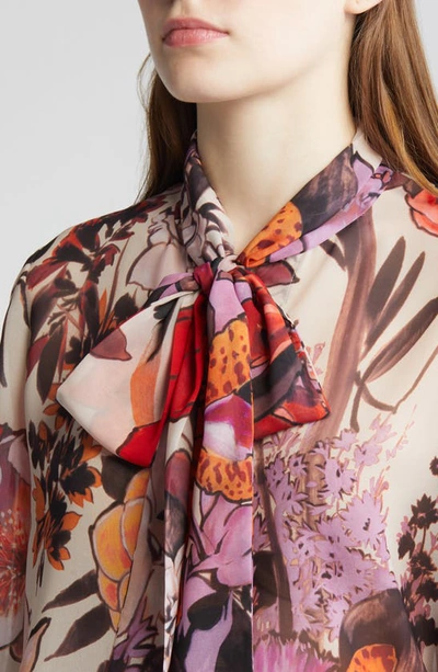 Shop Kobi Halperin Luna Floral Tie Neck Top In Canvas Multi