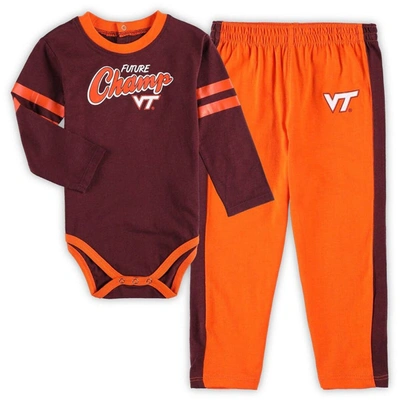 Shop Outerstuff Infant Maroon/orange Virginia Tech Hokies Little Kicker Long Sleeve Bodysuit And Sweatpants Set