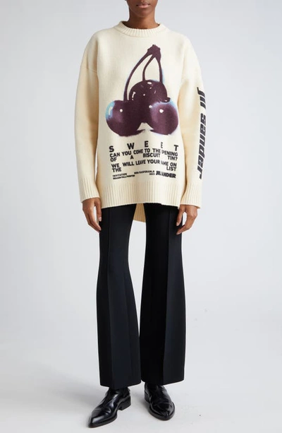 Shop Jil Sander Oversize Cherry Print Wool Sweater In White/multicolor Cherry