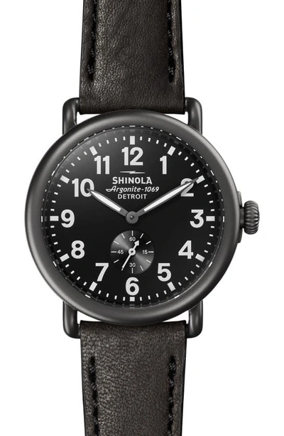 Shop Shinola The Runwell Leather Strap Watch, 41mm In Black/ Gunmetal