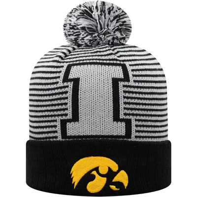 Shop Top Of The World Black Iowa Hawkeyes Line Up Cuffed Knit Hat With Pom