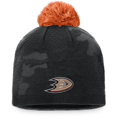Shop Fanatics Branded Black/orange Anaheim Ducks Authentic Pro Team Locker Room Beanie With Pom