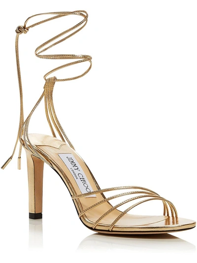Shop Jimmy Choo Antia 85 Womens Leather Dressy Strappy Sandals In Gold