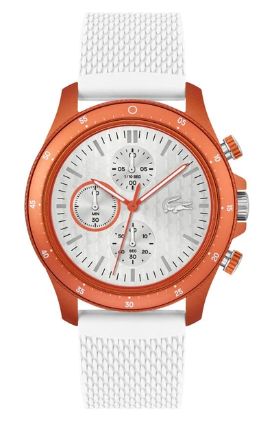 Shop Lacoste Neoheritage Chronograph Silicone Strap Watch, 43mm In White
