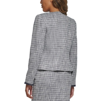 Shop Calvin Klein Petites Womens Tweed Collarless Open-front Blazer In Grey