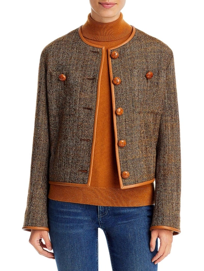 Shop Lafayette 148 Highlands Womens Tweed Patch Pocket Collarless Blazer In Brown