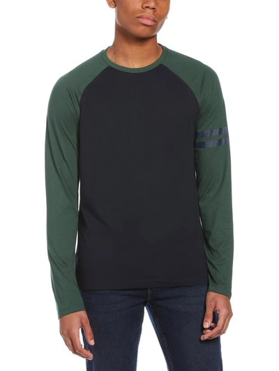 Shop Perry Ellis Mens Striped Trim Colorblock T-shirt In Green