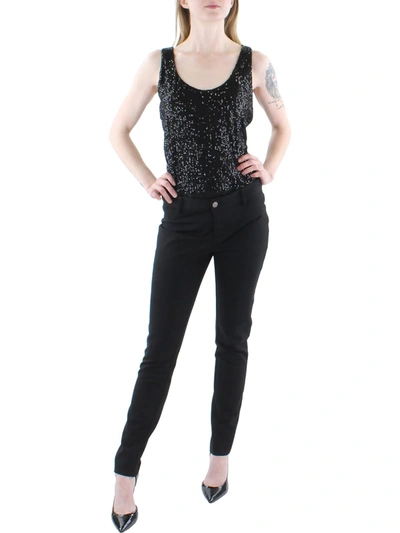 Shop Aqua Alex Womens Scoop Neck Sequined Bodysuit In Black