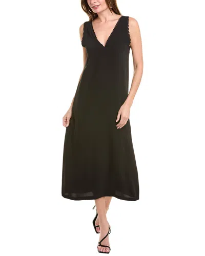 The Kooples Lace Trim Crepe Midi Dress In Black