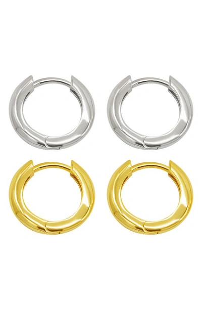 Shop Adornia Set Of 2 Two-tone Huggie Hoop Earrings In Multi