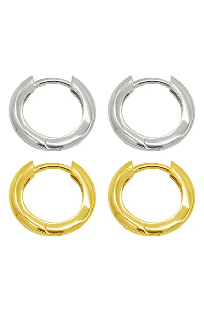 Adornia Set Of 2 Two-tone Huggie Hoop Earrings In Multi
