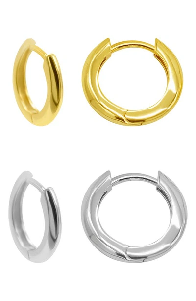 Adornia Set Of 2 Two-tone Huggie Hoop Earrings In Multi