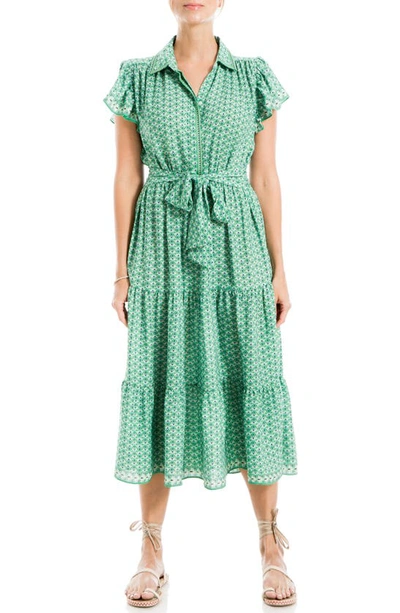 Shop Max Studio Floral Tie Front Shirtdress In Green Winged Geos