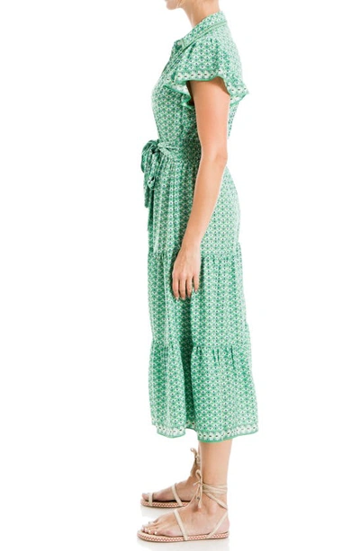 Shop Max Studio Floral Tie Front Shirtdress In Green Winged Geos