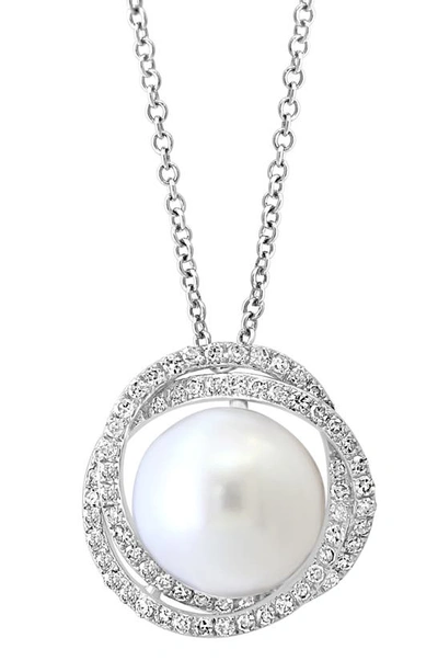 Shop Effy 14k White Gold 10mm Freshwater Pearl & Diamond Halo Pendant Necklace