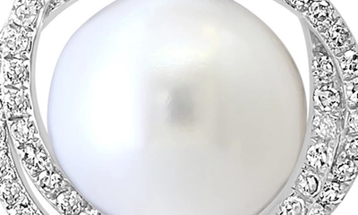 Shop Effy 14k White Gold 10mm Freshwater Pearl & Diamond Halo Pendant Necklace