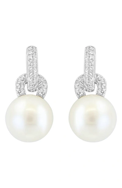 Shop Effy 14k White Gold Diamond & 9.5mm Freshwater Pearl Stud Earrings