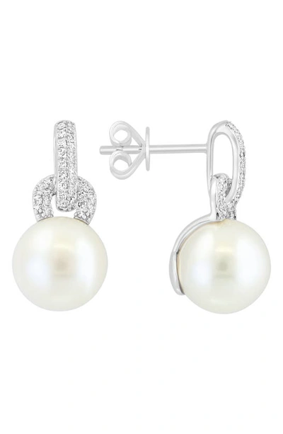 Shop Effy 14k White Gold Diamond & 9.5mm Freshwater Pearl Stud Earrings