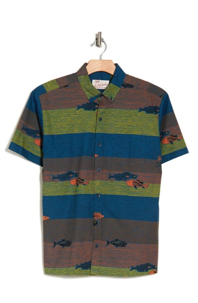 Shop Kahala Flowy By Short Sleeve Cotton Button-up Shirt In Marine