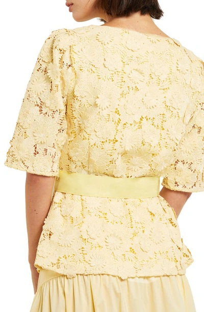 Shop Misook Belted Lace Top In Pale Gold