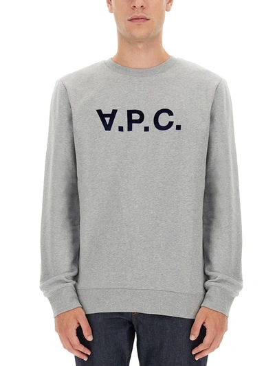 Shop Apc A.p.c. Flocked Logo Sweatshirt In Grey