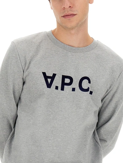 Shop Apc A.p.c. Flocked Logo Sweatshirt In Grey