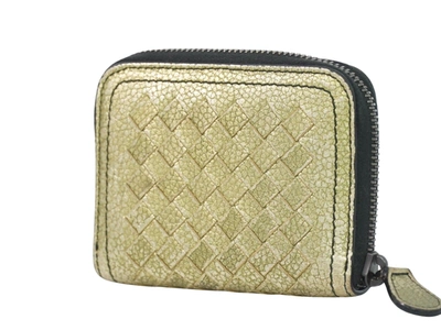 Shop Bottega Veneta Intrecciato Gold Leather Wallet  ()