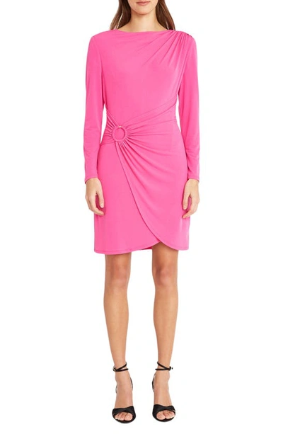 Shop Donna Morgan For Maggy O-ring Long Sleeve Dress In Electric Pink