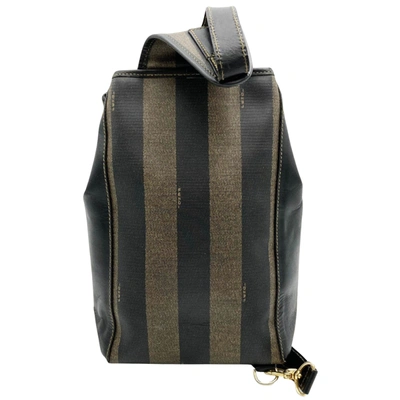 Shop Fendi Pequin Brown Leather Backpack Bag ()