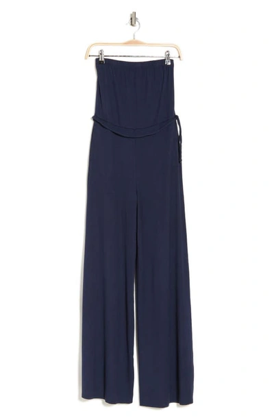 Shop Go Couture Strapless Wide Leg Jumpsuit In Navy