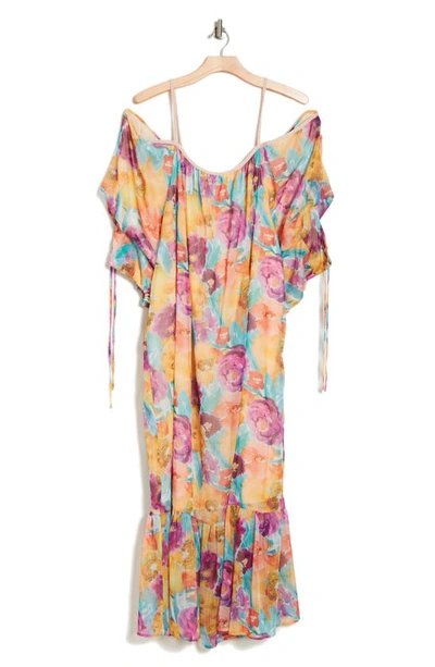 Shop By Design Mira Cold Shoulder Maxi Dress In Watercolor Floral