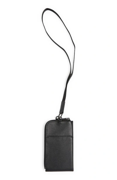 Shop Tumi Nassau Leather Card Pouch Lanyard In Black Texture