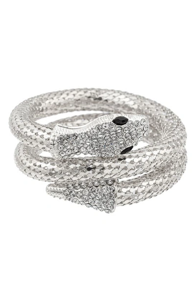 Shop Eye Candy Los Angeles Crystal Snake Wrap Bracelet In Silver