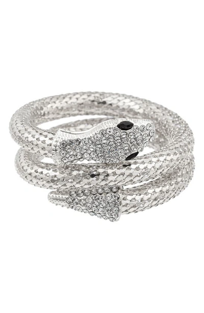 Eye Candy Los Angeles Crystal Snake Wrap Bracelet In Silver