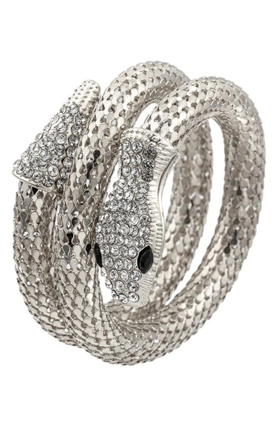 Shop Eye Candy Los Angeles Crystal Snake Wrap Bracelet In Silver