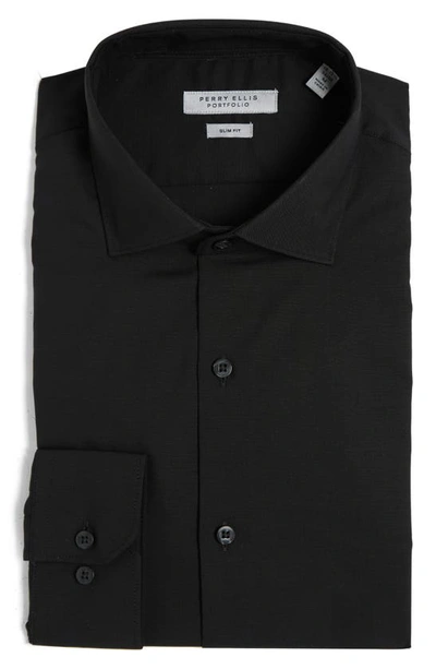 Shop Perry Ellis Luxe Slim Fit Solid Dress Shirt In Black
