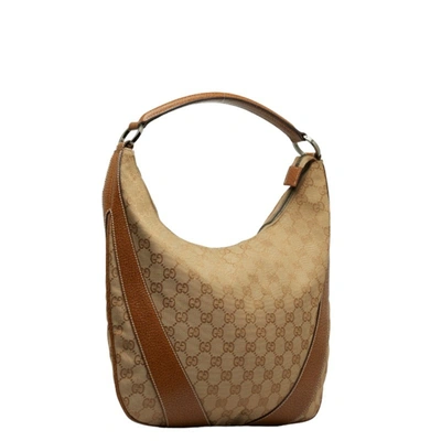 Shop Gucci Hobo Beige Canvas Shopper Bag ()
