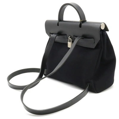 Shop Hermes Hermès Herbag Black Canvas Backpack Bag ()