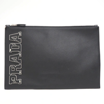 Shop Prada Saffiano Black Leather Clutch Bag ()