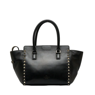 Shop Valentino Garavani Rockstud Black Leather Shoulder Bag ()