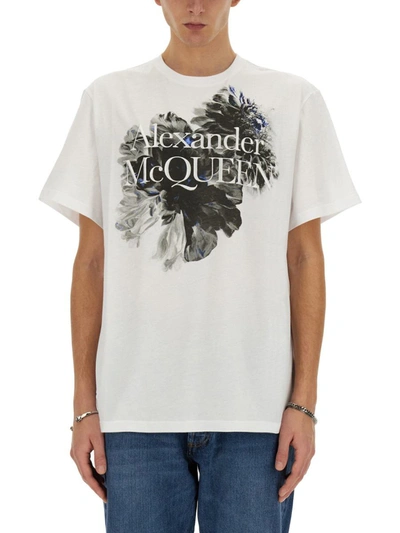 Shop Alexander Mcqueen Dutch Flower Logo T-shirt In White