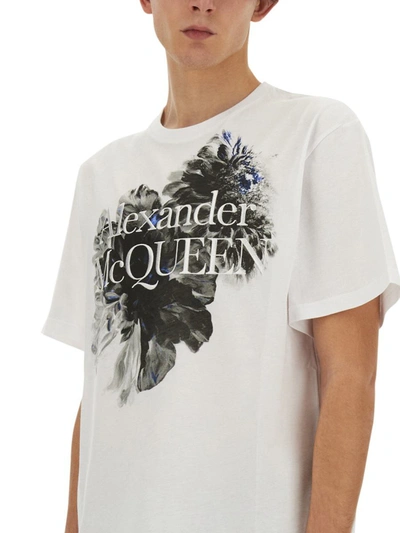 Shop Alexander Mcqueen Dutch Flower Logo T-shirt In White